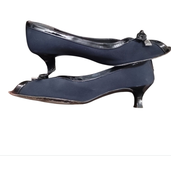STUART WEITZMANN tutti frutti Navy blue Black patent Peep-Toe Kitten Heels 11 - Picture 4 of 6